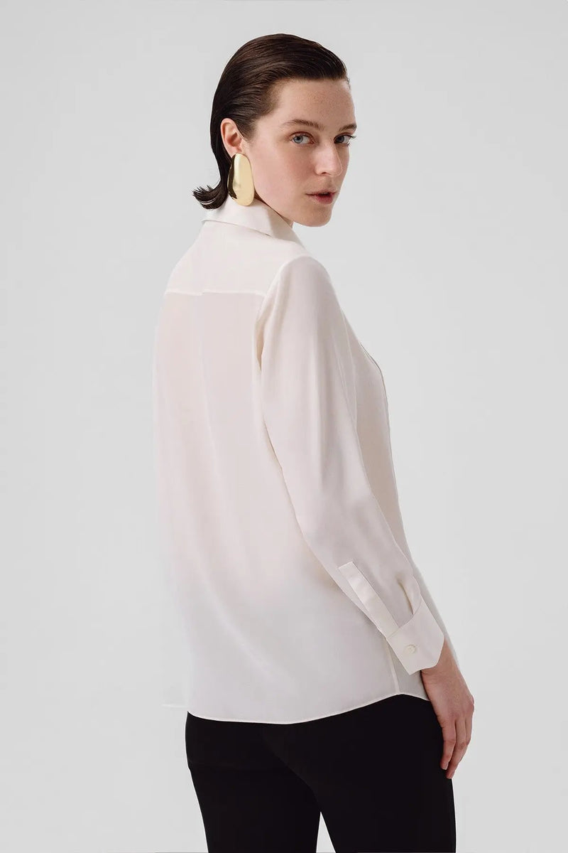 Ekru Önü Dikiş Detaylı Kadın Gömlek
