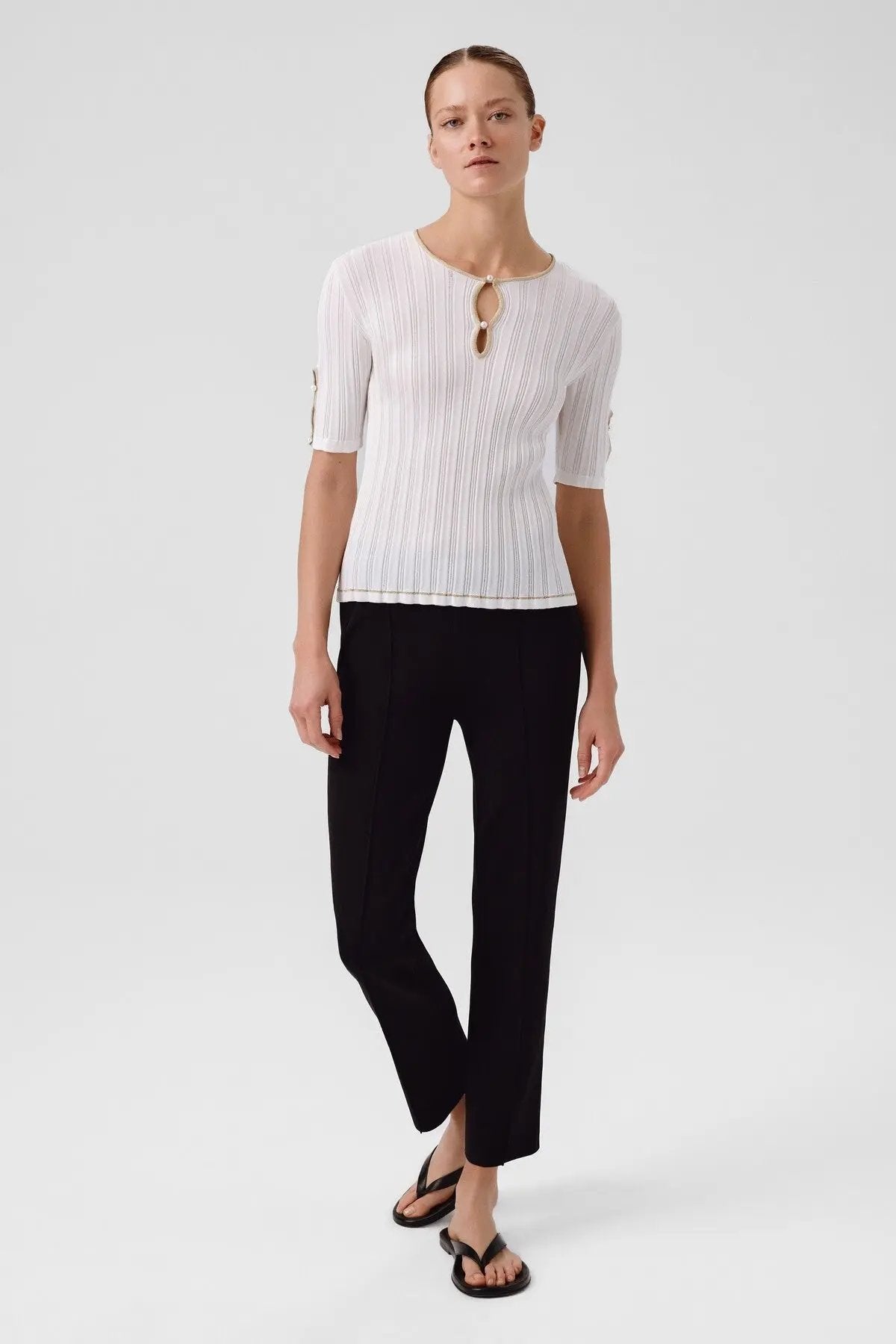 Ekru Pencere Detaylı İncili Kadın Kazak  Mısırlı 1951