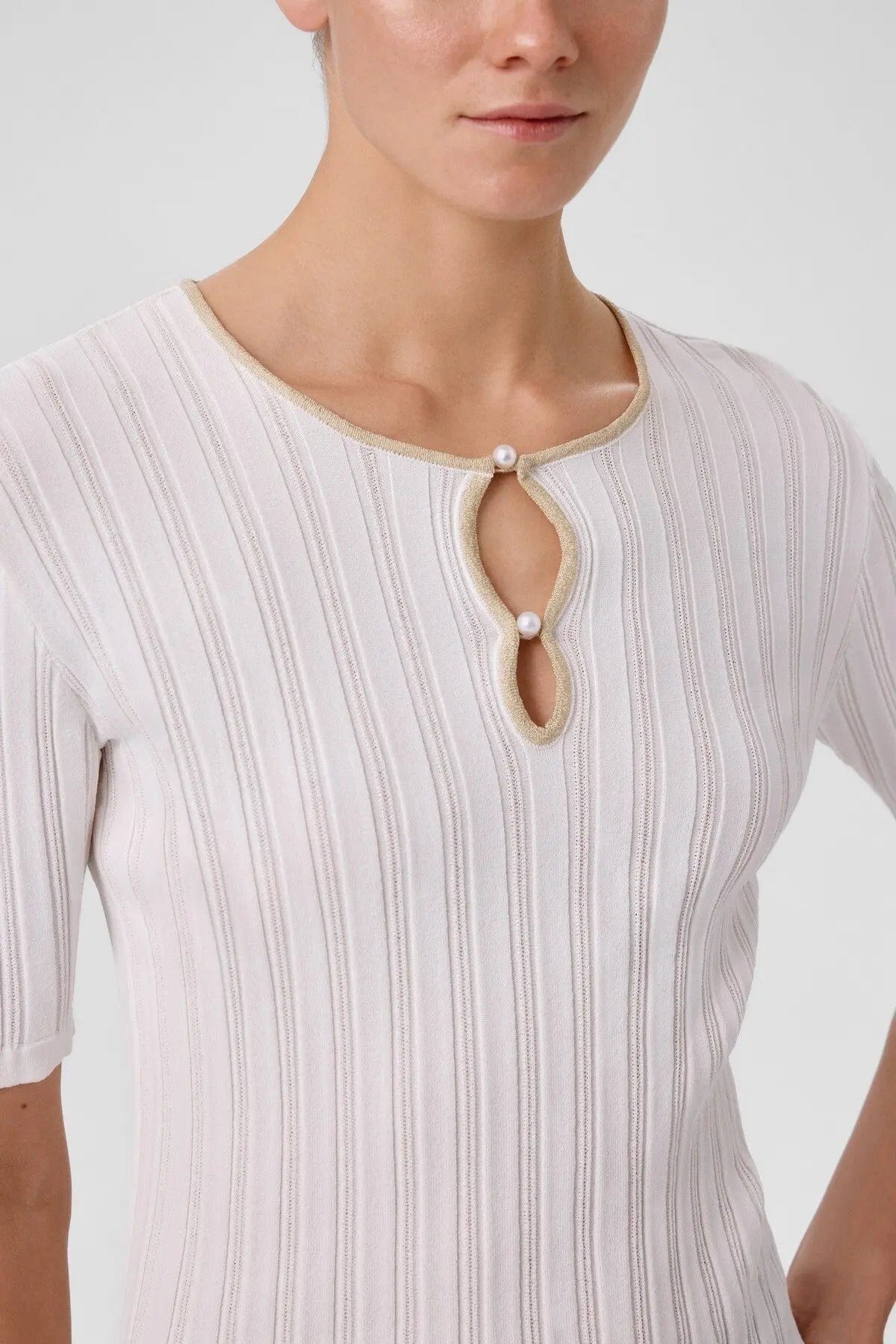 Ekru Pencere Detaylı İncili Kadın Kazak  Mısırlı 1951