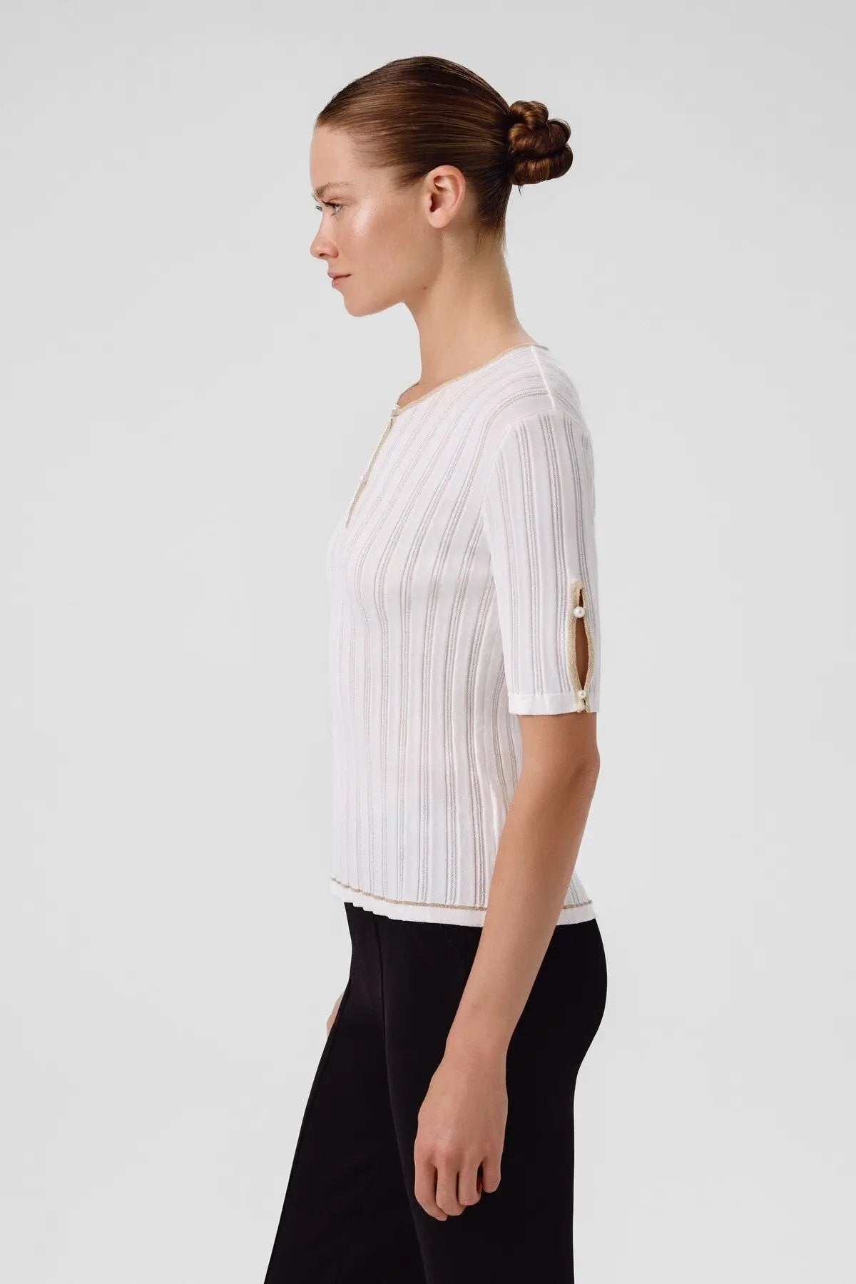 Ekru Pencere Detaylı İncili Kadın Kazak  Mısırlı 1951