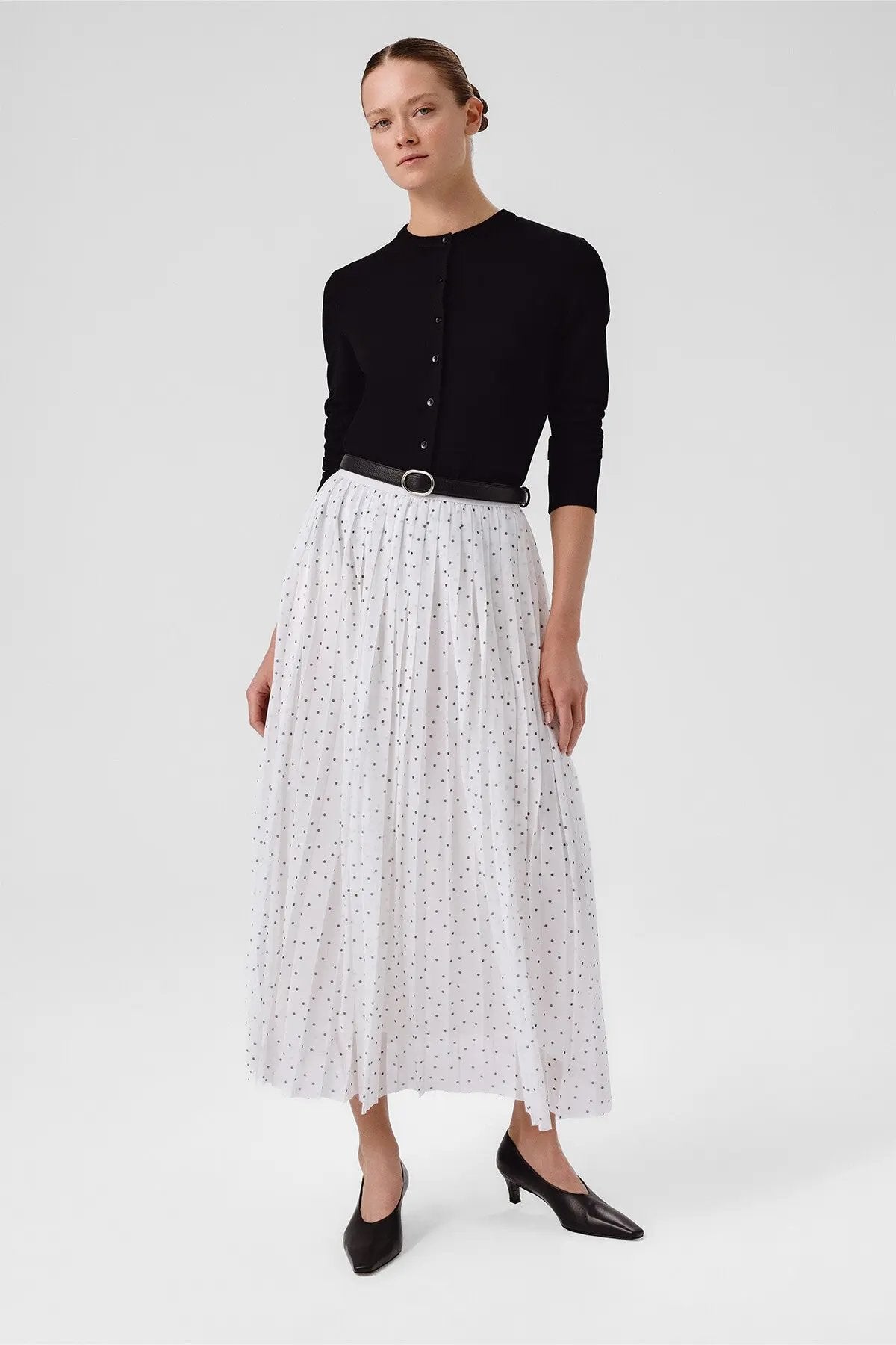 Ekru Siyah Puantiyeli Piliseli Uzun Etek  Mısırlı 1951