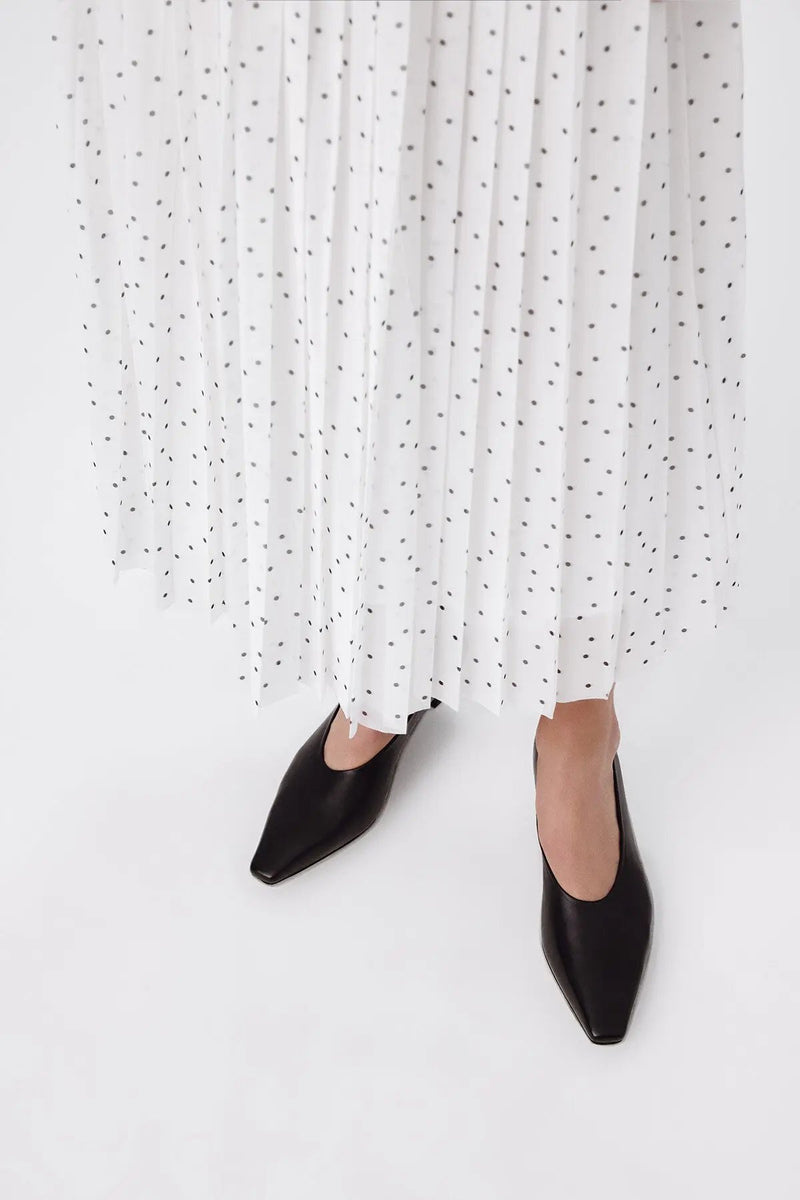 Ekru Siyah Puantiyeli Piliseli Uzun Etek