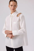 Ekru Taş İşlemeli Oversize Kadın Gömlek