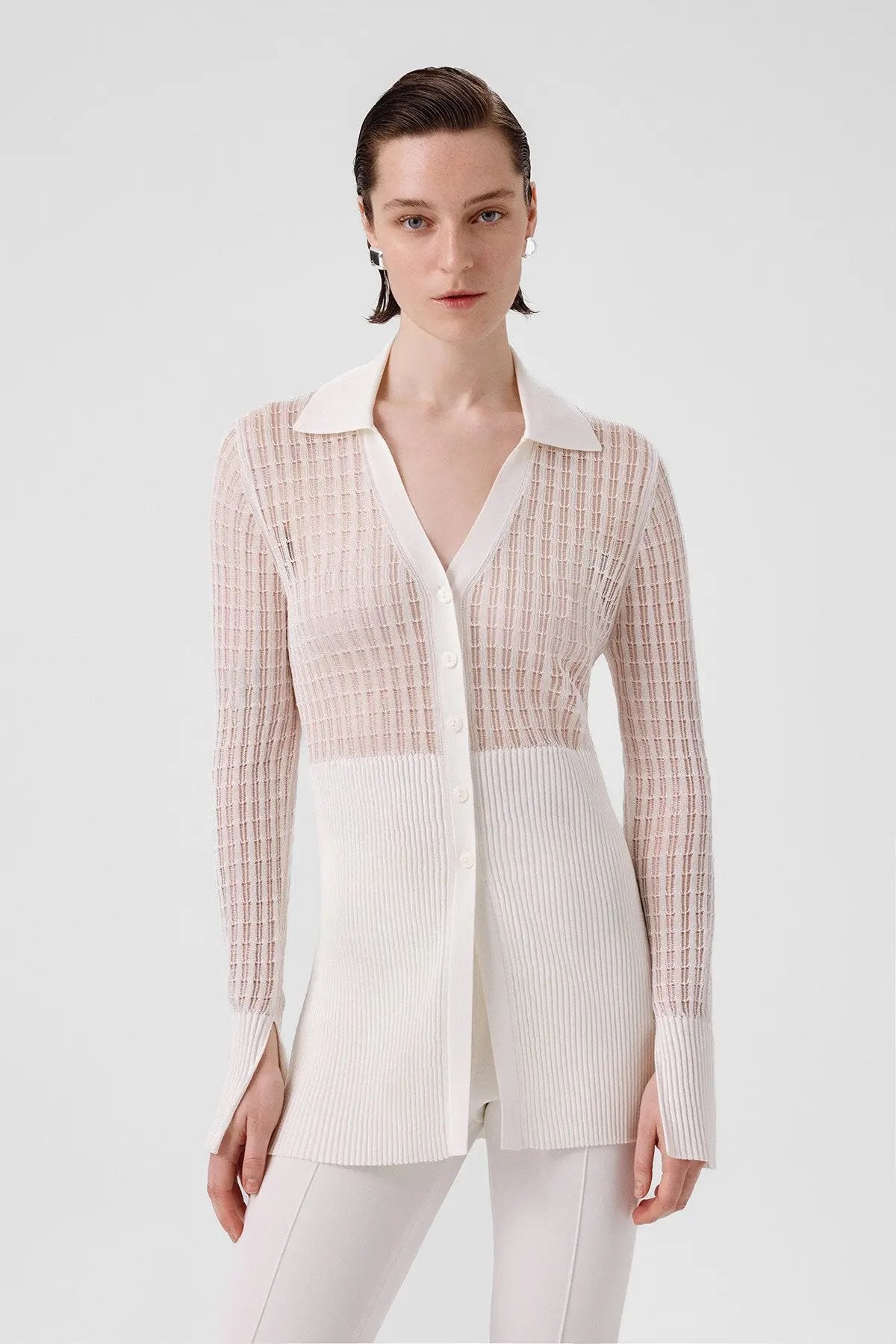 Ekru Transparan Detaylı Fitilli Kadın Hırka  Mısırlı 1951