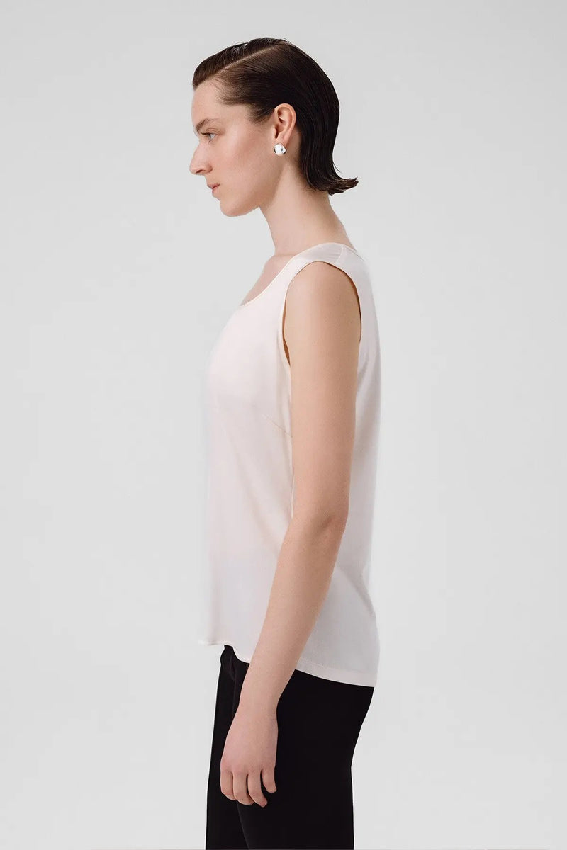 Ekru Yuvarlak Yaka Saten Kadın Atlet