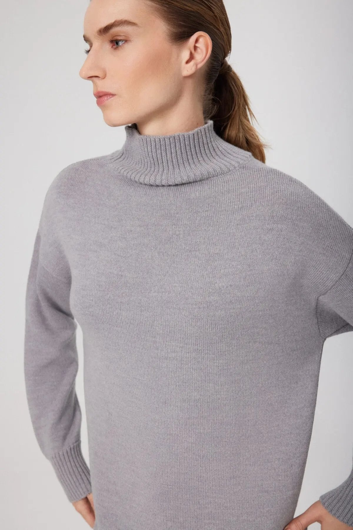 Gri Balıkçı Yaka Midi Boy Elbise  Mısırlı 1951