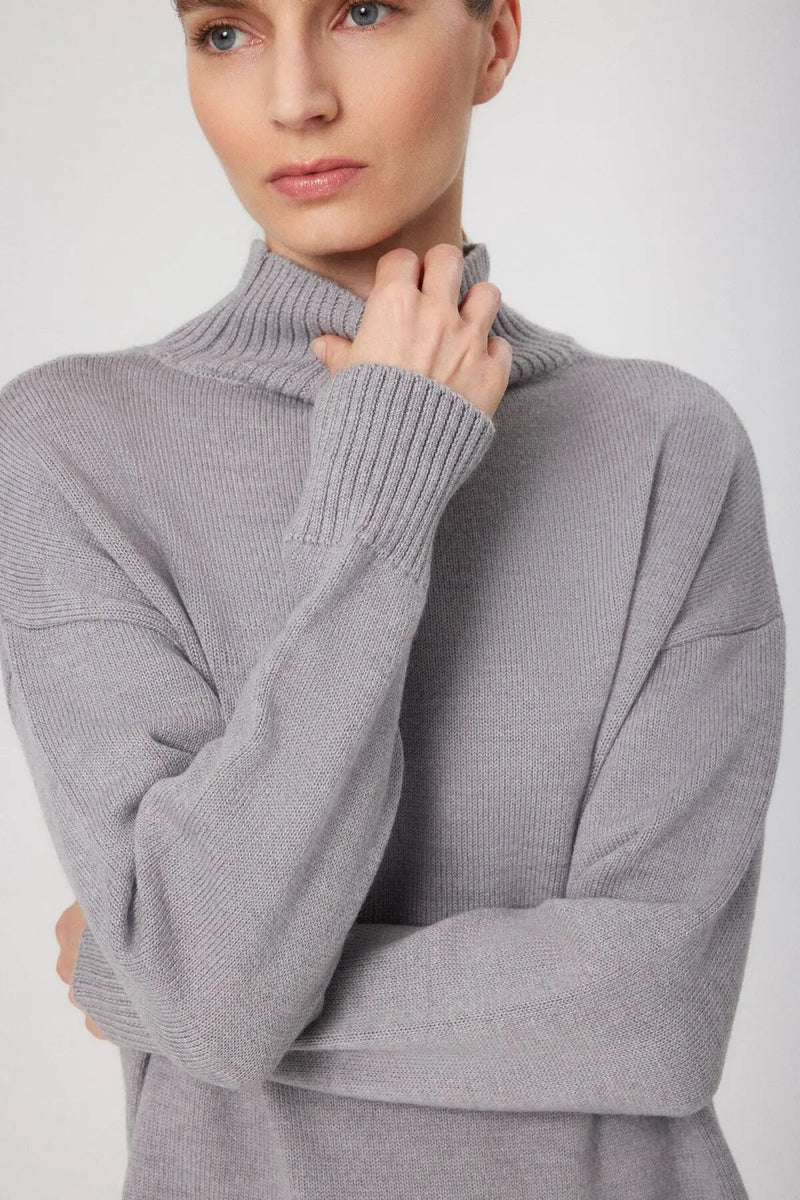 Gri Balıkçı Yaka Midi Boy Elbise