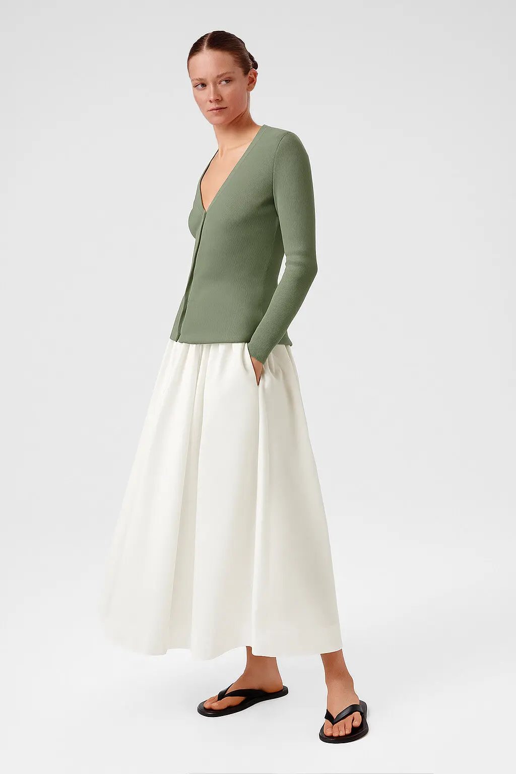 Gri Yeşil V Yaka Fitilli İnce Kadın Hırka  Mısırlı 1951