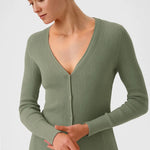 Gri Yeşil V Yaka Fitilli İnce Kadın Hırka  Mısırlı 1951