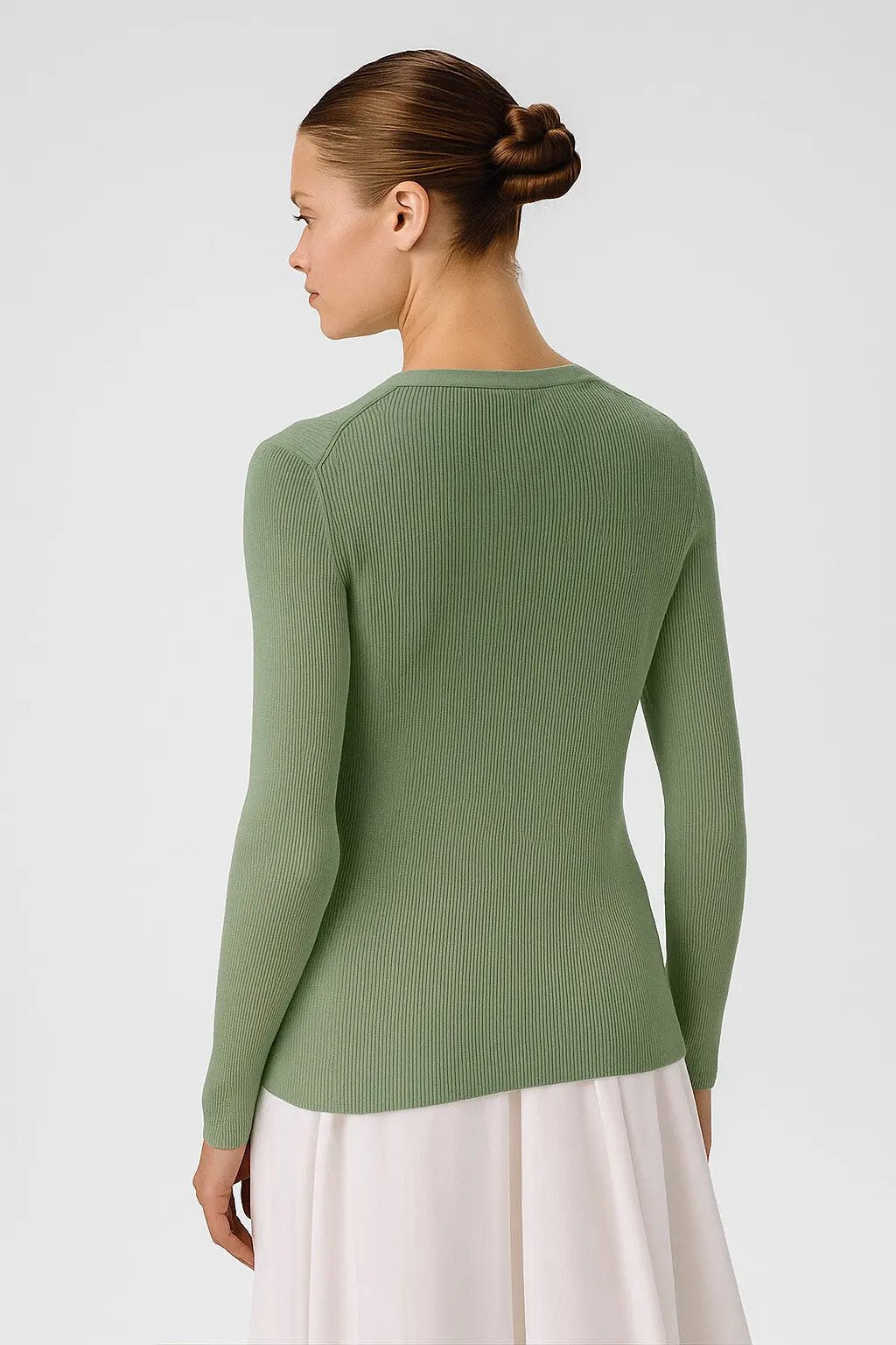 Gri Yeşil V Yaka Fitilli İnce Kadın Hırka  Mısırlı 1951