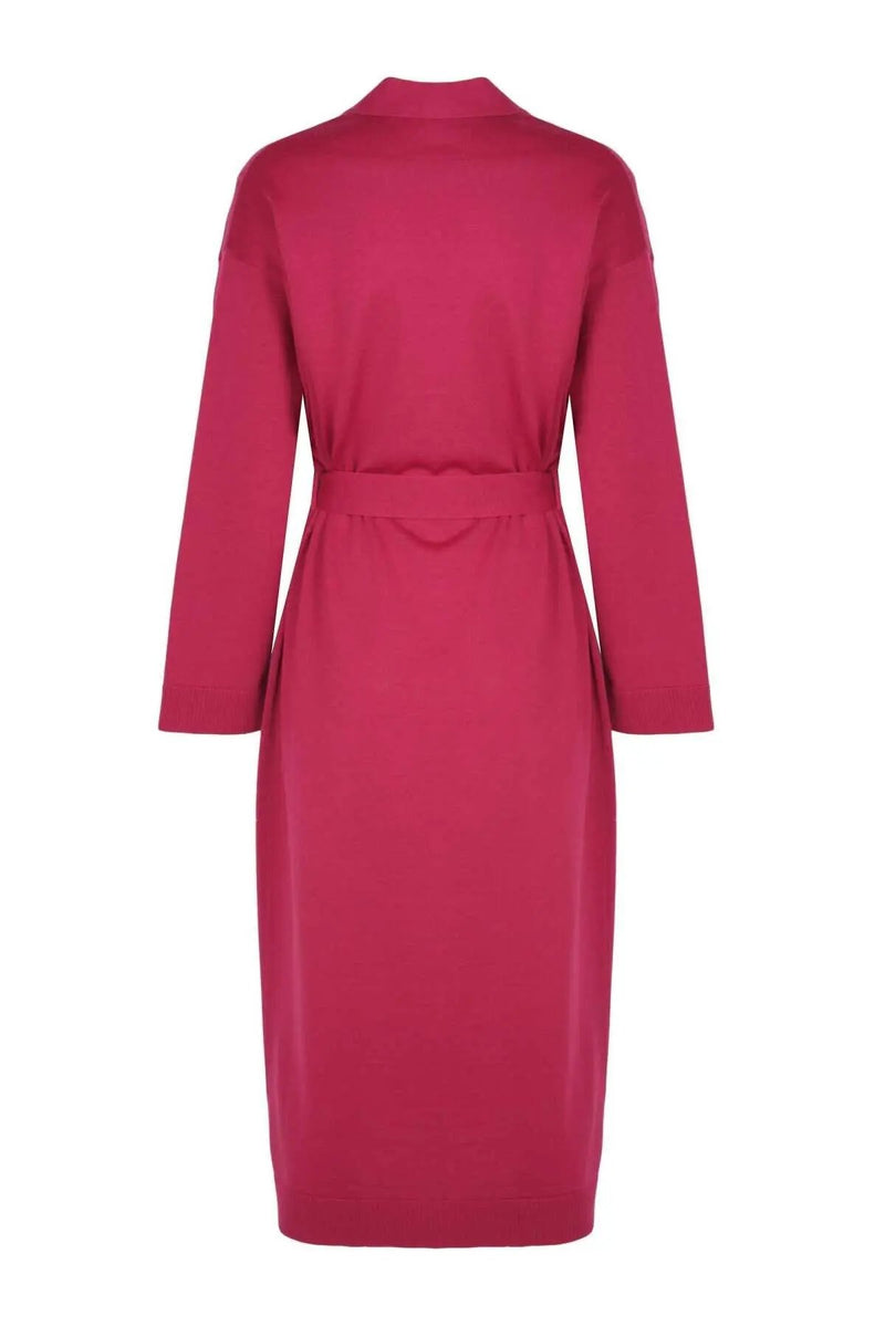 Gül Kurusu Belden Bağlamalı Uzun Kadın Hırka