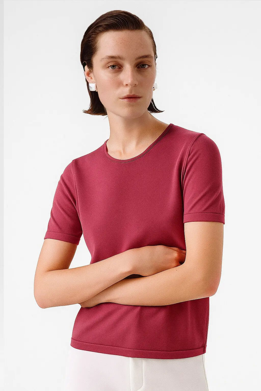 Gül Kurusu Bisiklet Yaka Kısa Kollu Kadın Kazak  Mısırlı 1951