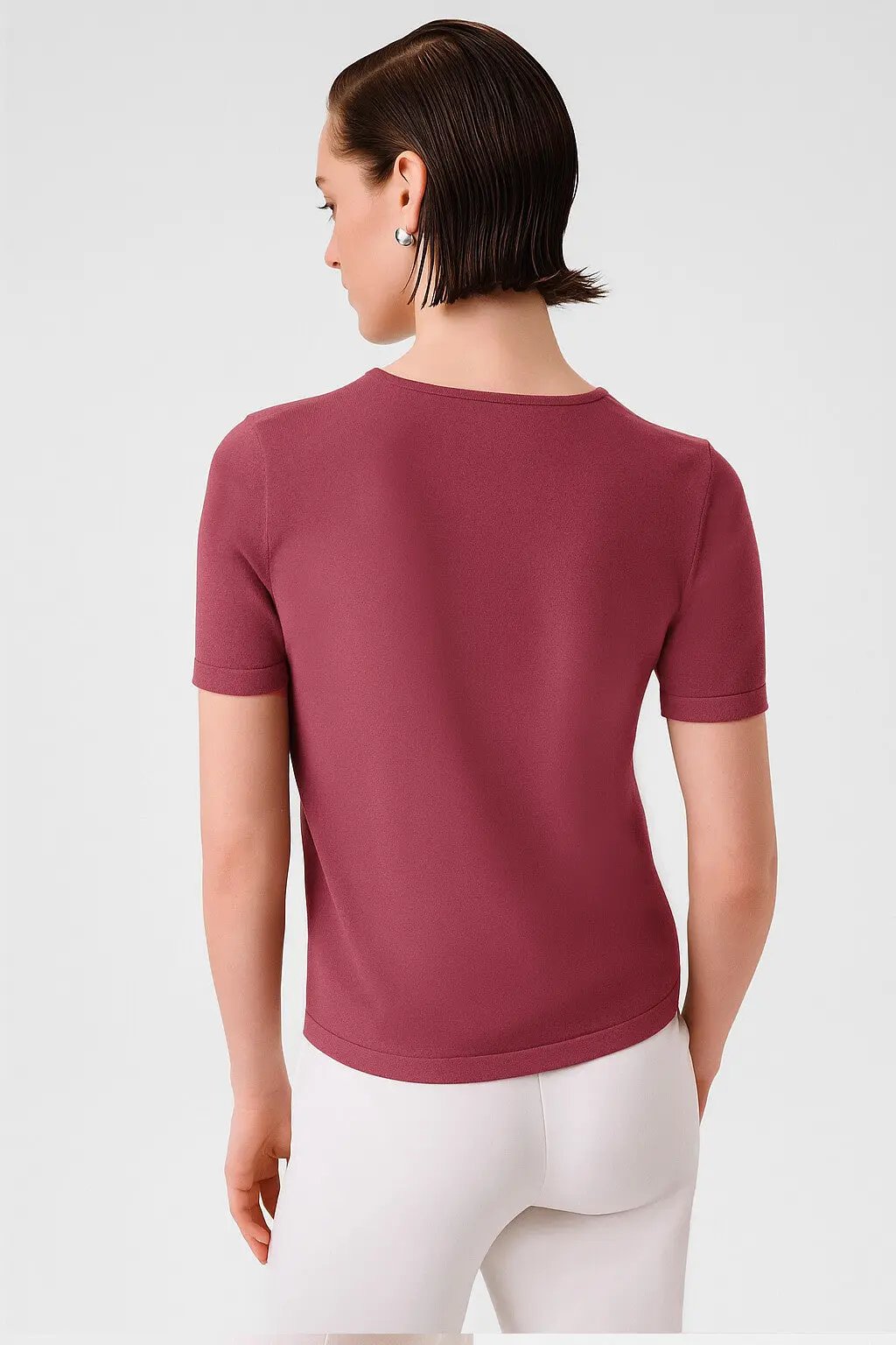 Gül Kurusu Bisiklet Yaka Kısa Kollu Kadın Kazak  Mısırlı 1951