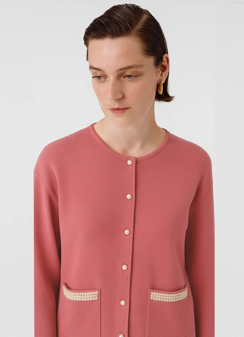 Gül Kurusu İnci Düğmeli Cep Detaylı Kadın Ceket  Mısırlı 1951