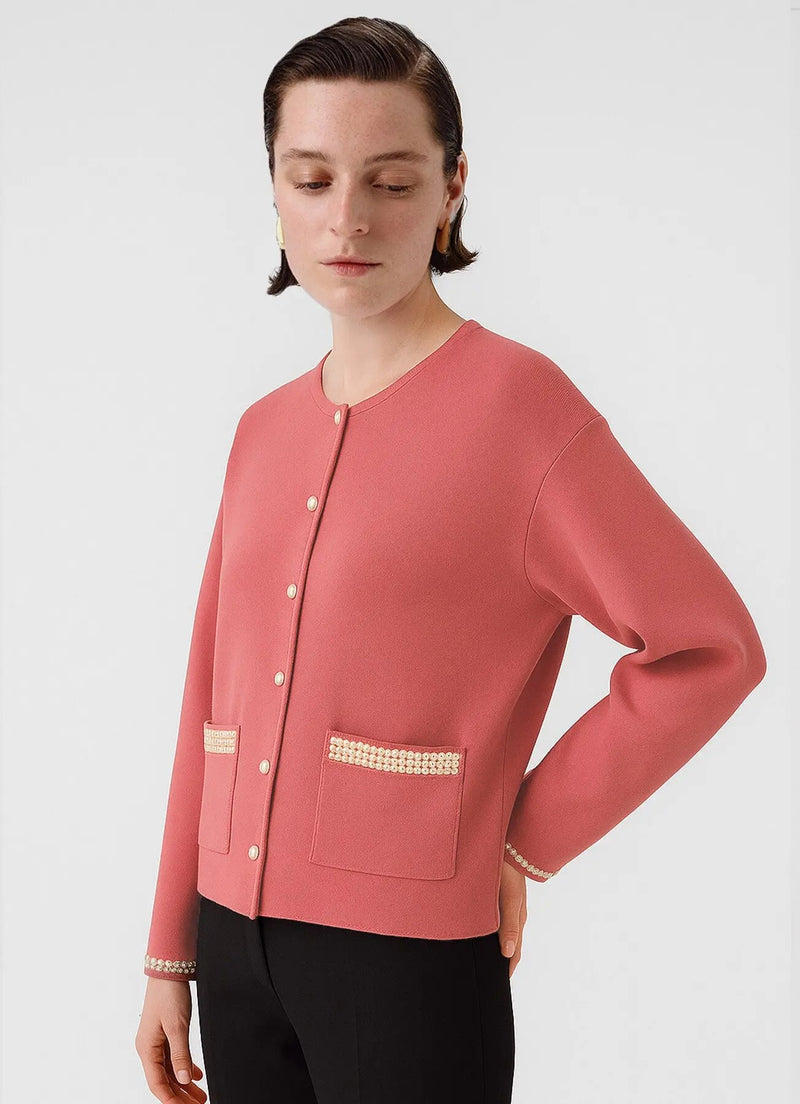 Gül Kurusu İnci Düğmeli Cep Detaylı Kadın Ceket  Mısırlı 1951