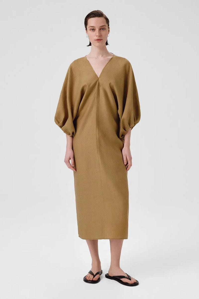 Haki Balon Kollu V Yaka Elbise  Mısırlı 1951