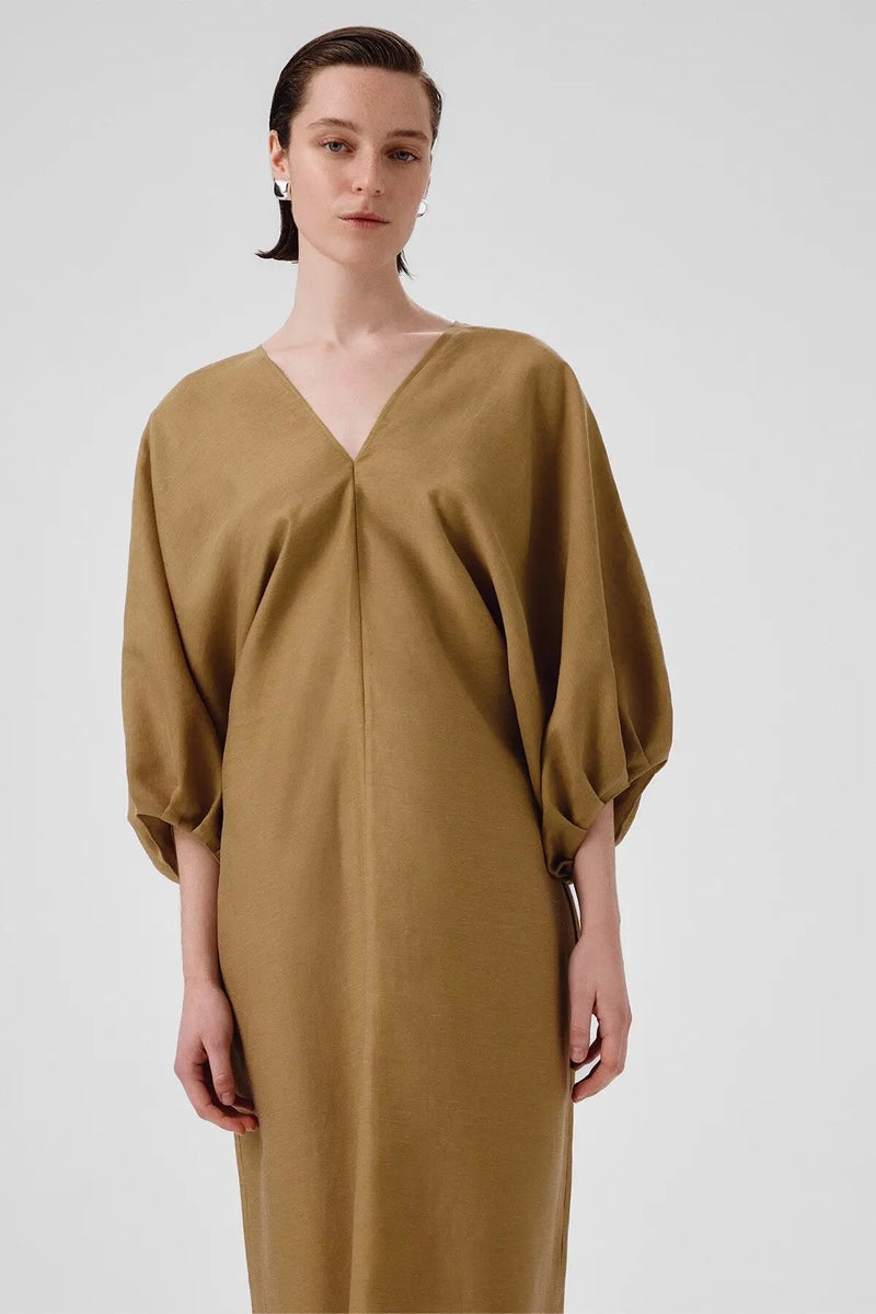 Haki Balon Kollu V Yaka Elbise  Mısırlı 1951