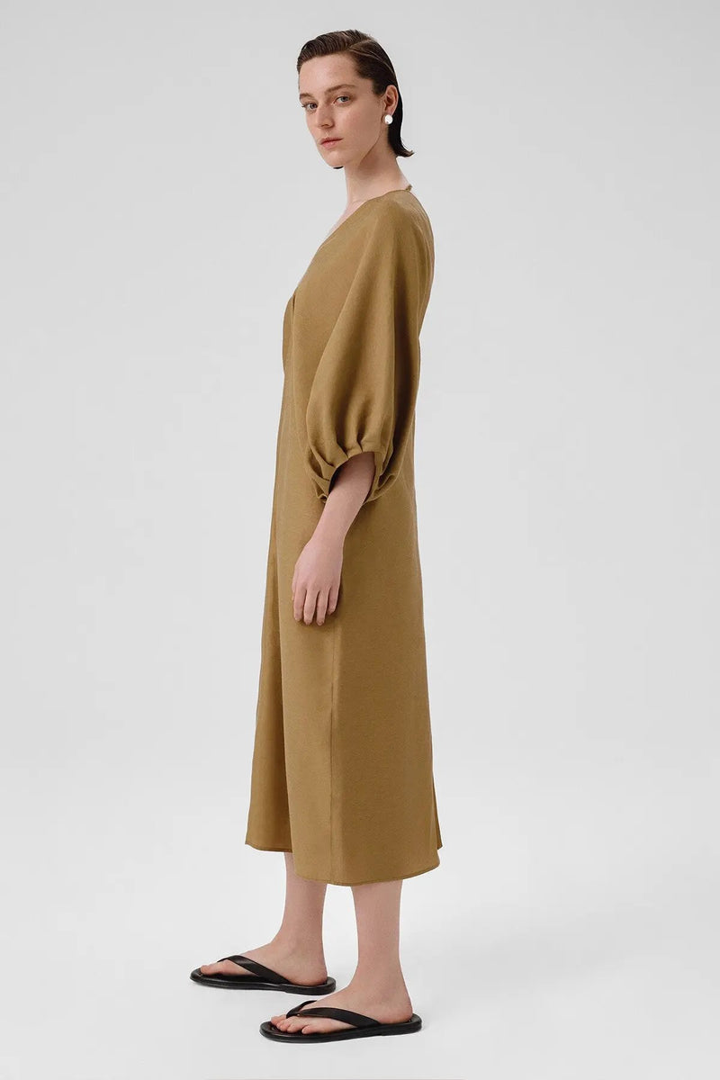 Haki Balon Kollu V Yaka Elbise  Mısırlı 1951