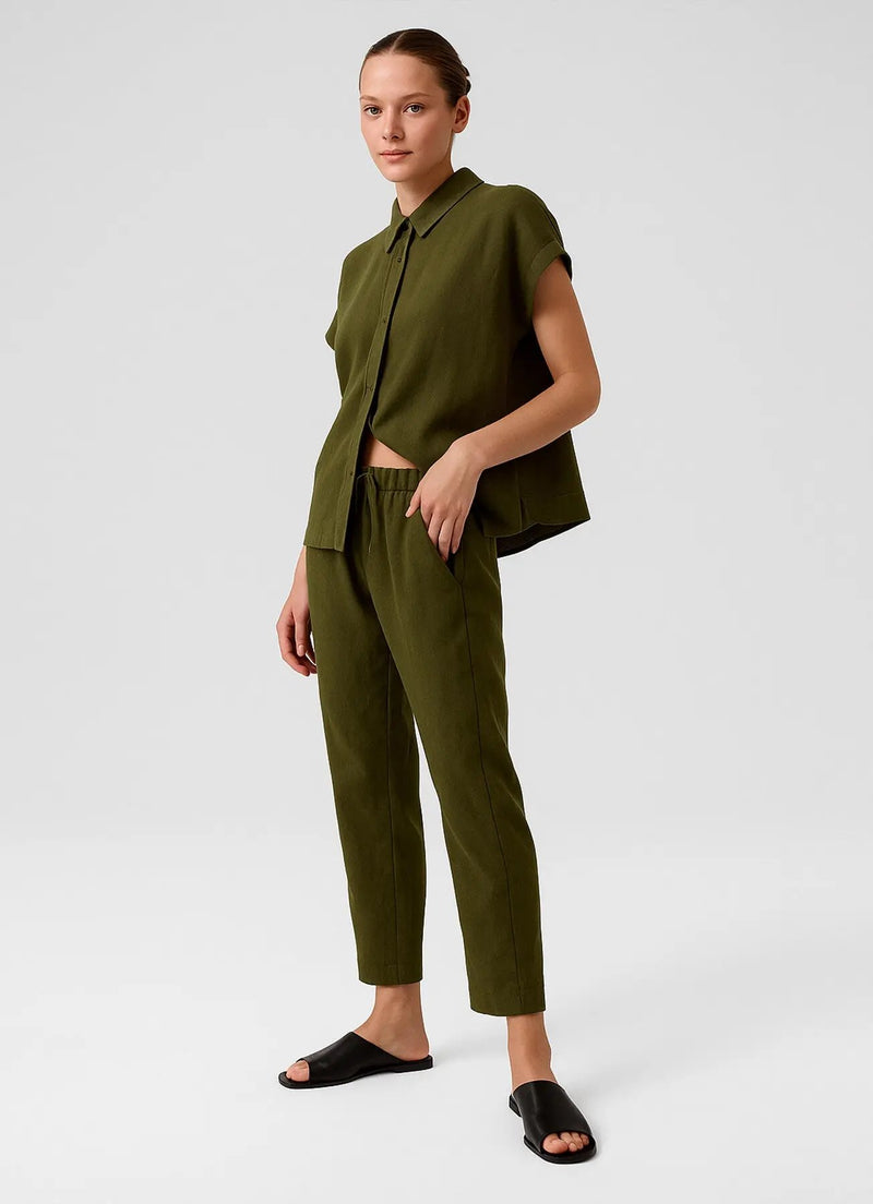 Haki Beli Bağcıklı Cep Detaylı Kadın Pantolon  Mısırlı 1951