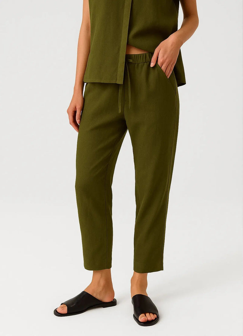 Haki Beli Bağcıklı Cep Detaylı Kadın Pantolon  Mısırlı 1951