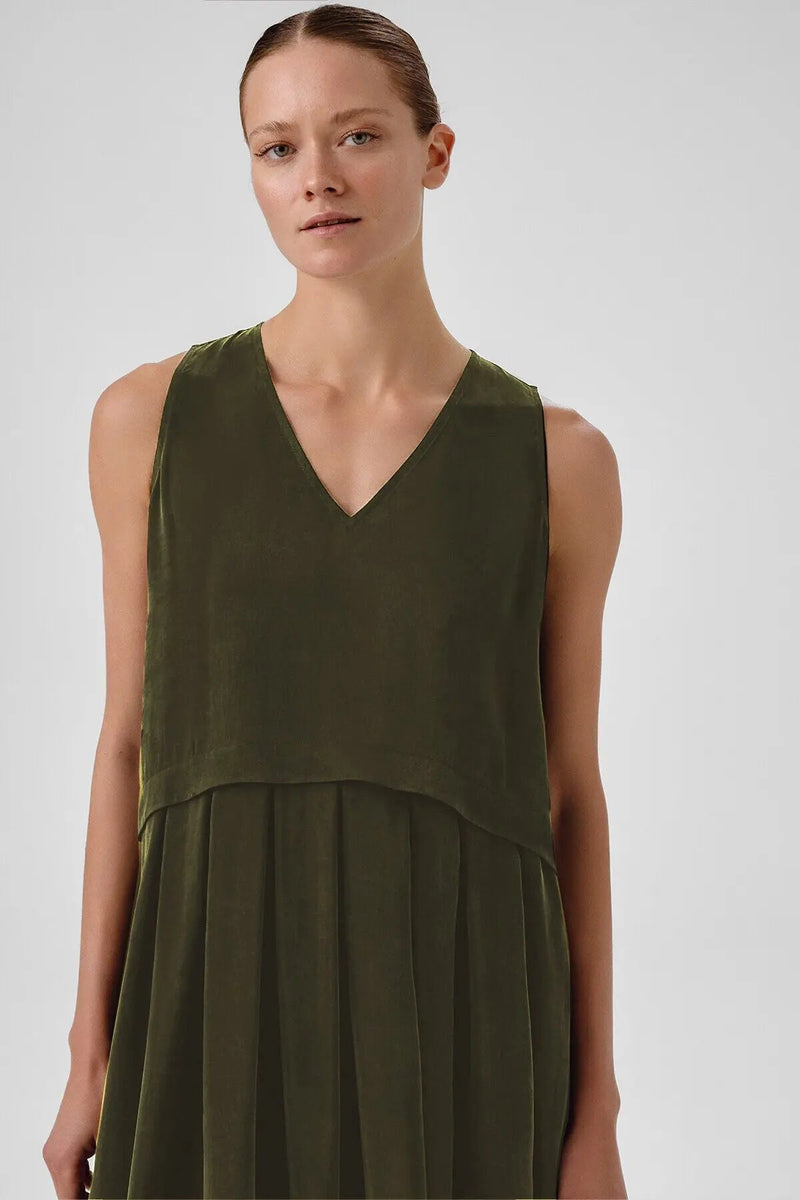 Haki Eteği Pileli Kolsuz Uzun Elbise  Mısırlı 1951