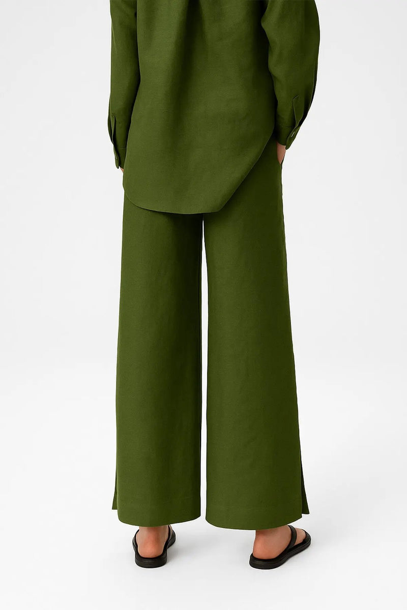 Haki Paçası Yırtmaçlı Kadın Pantolon