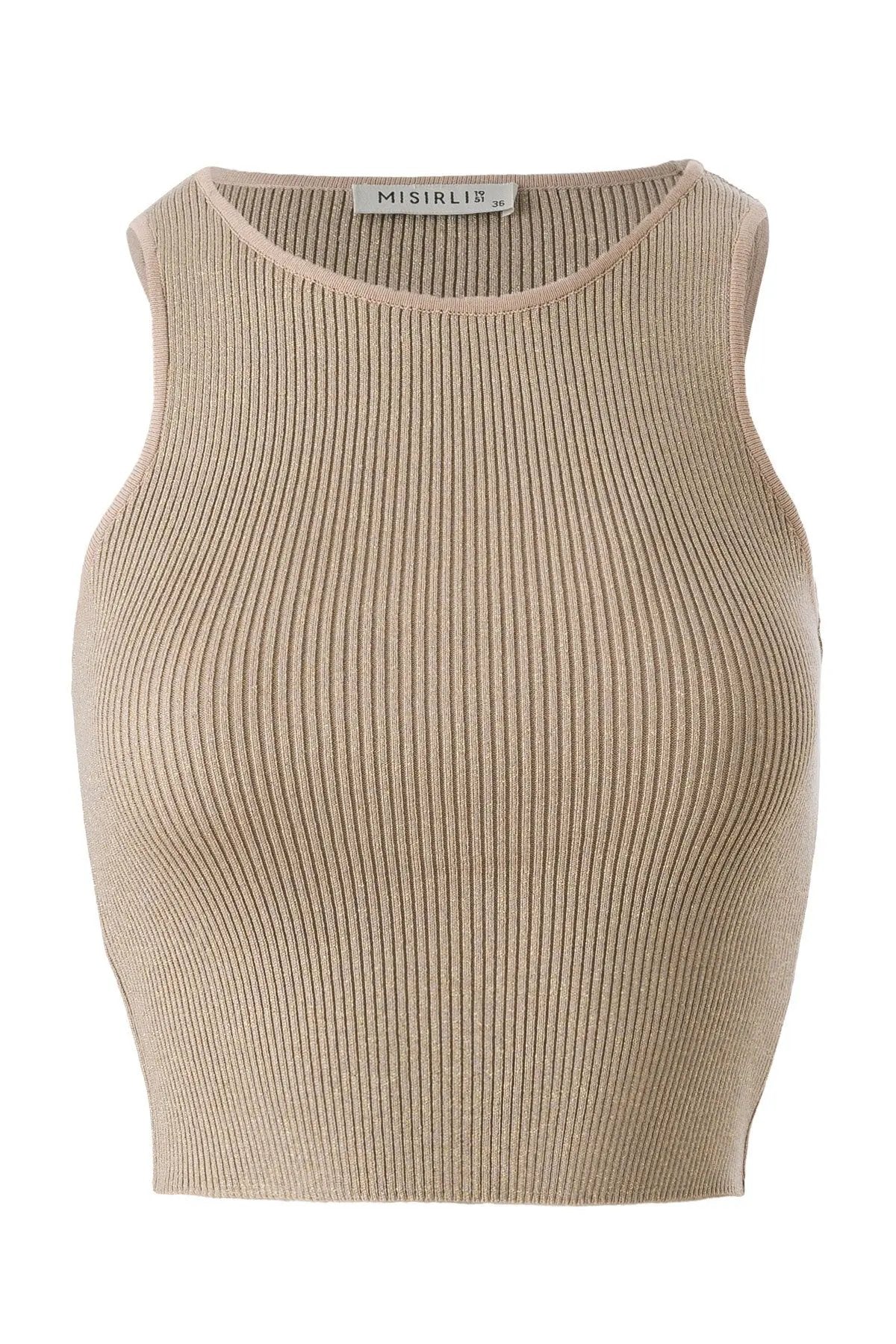 Halter Yaka Bej Triko Crop Top  Mısırlı 1951