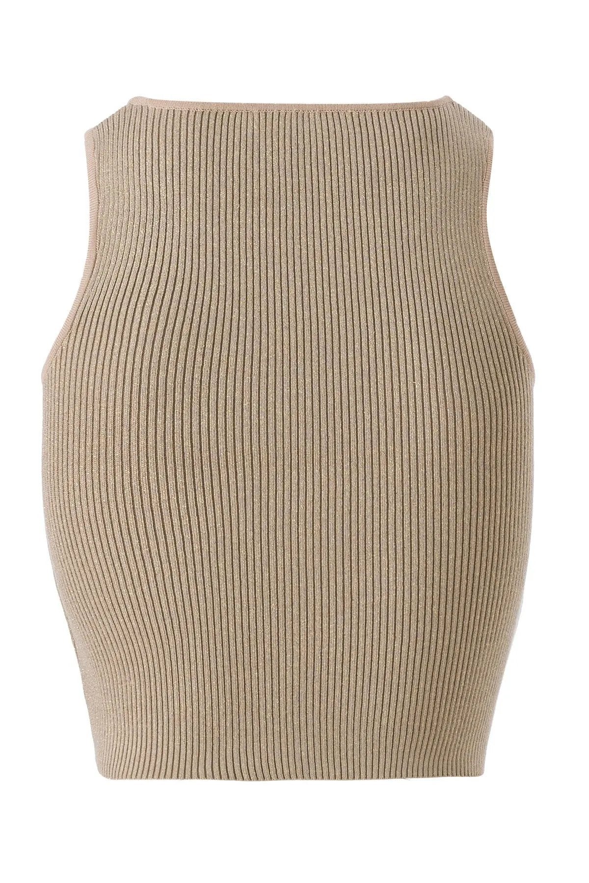 Halter Yaka Bej Triko Crop Top  Mısırlı 1951