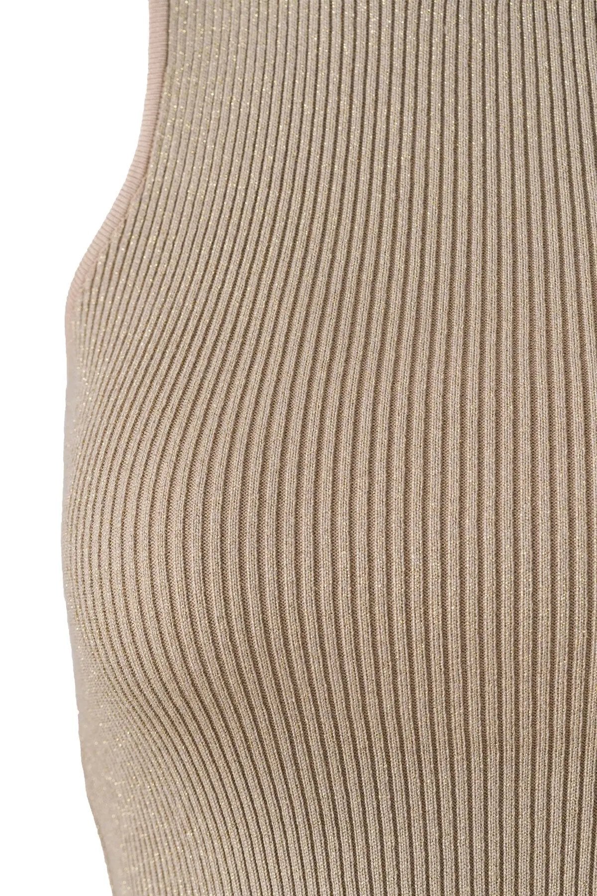 Halter Yaka Bej Triko Crop Top  Mısırlı 1951