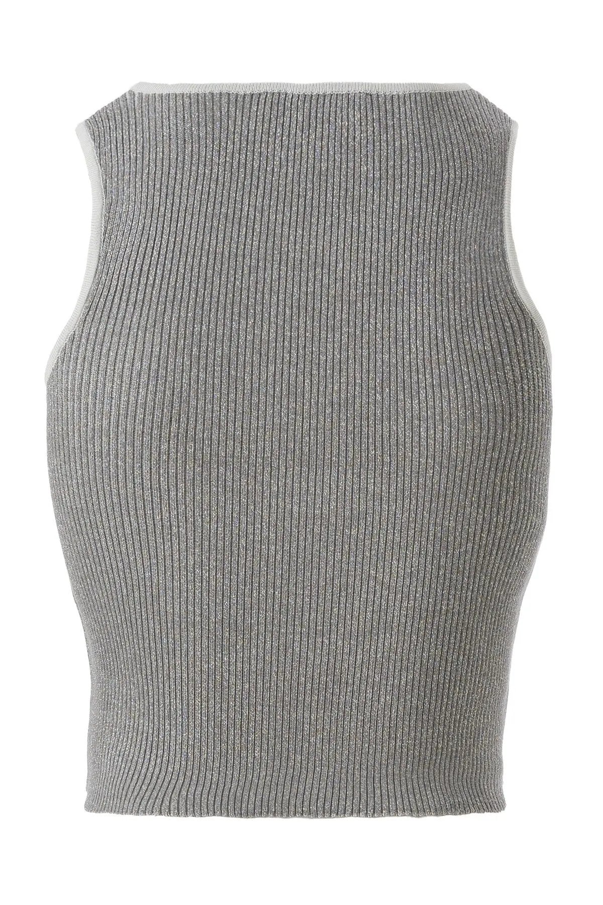 Halter Yaka Gri Triko Crop Top  Mısırlı 1951