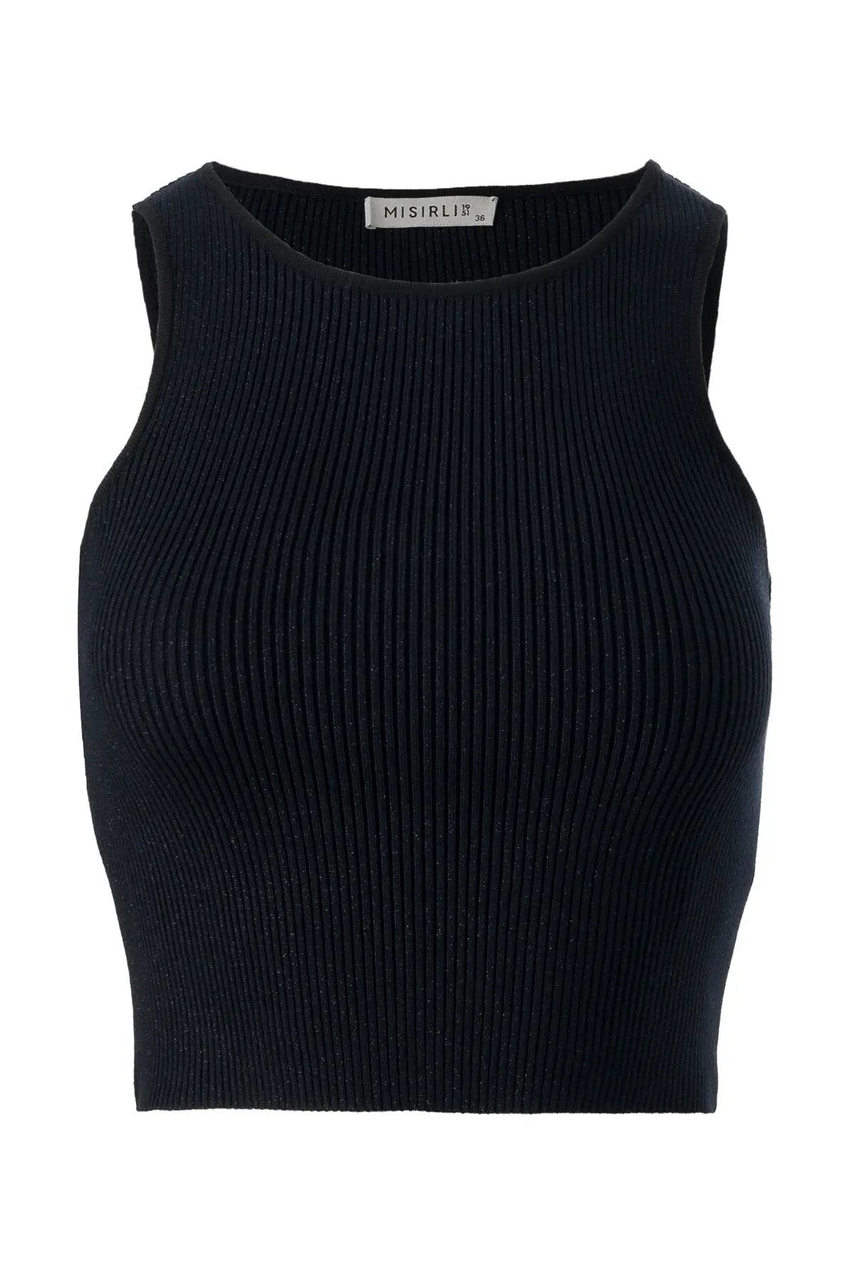 Halter Yaka Siyah Triko Crop Top  Mısırlı 1951