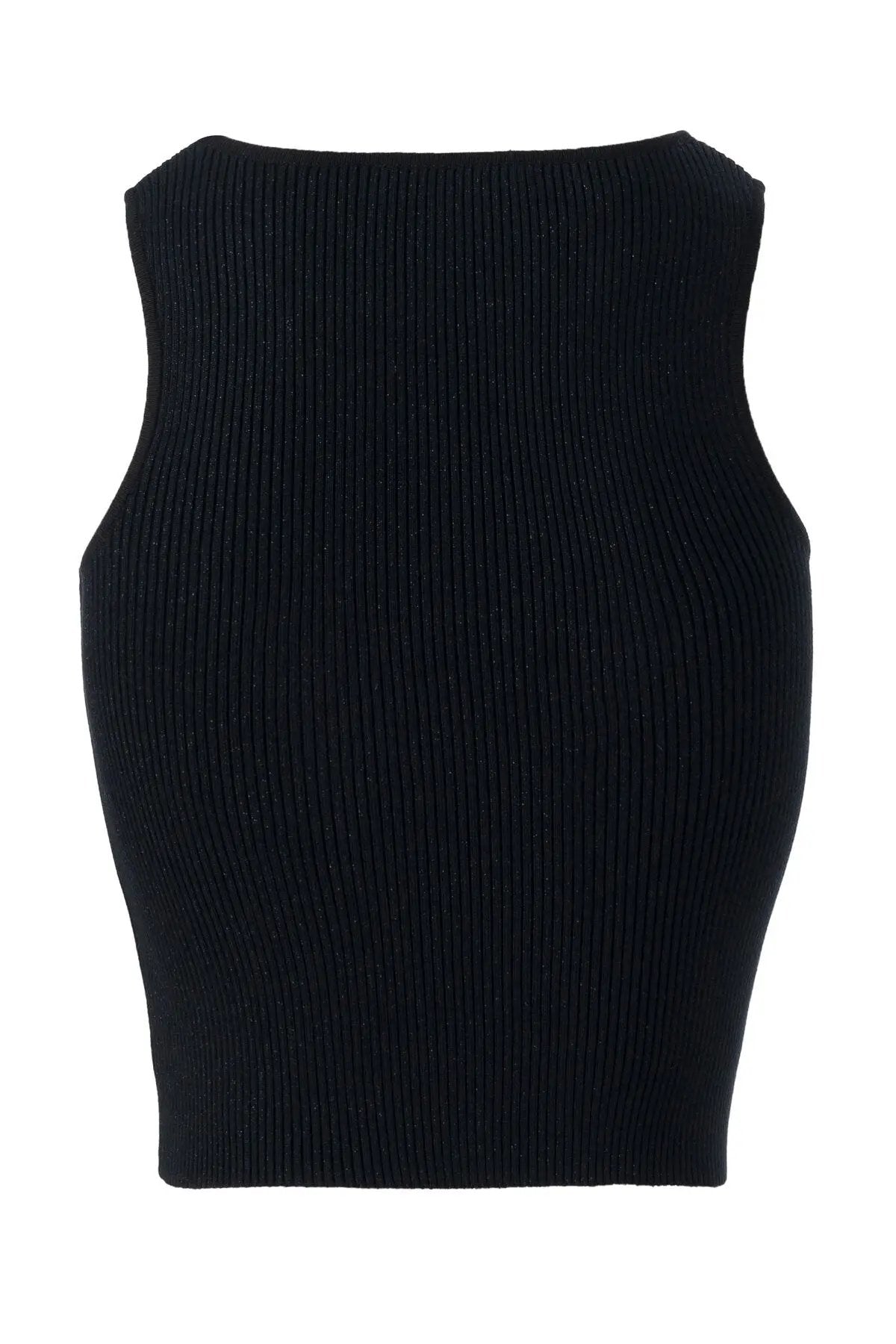 Halter Yaka Siyah Triko Crop Top  Mısırlı 1951