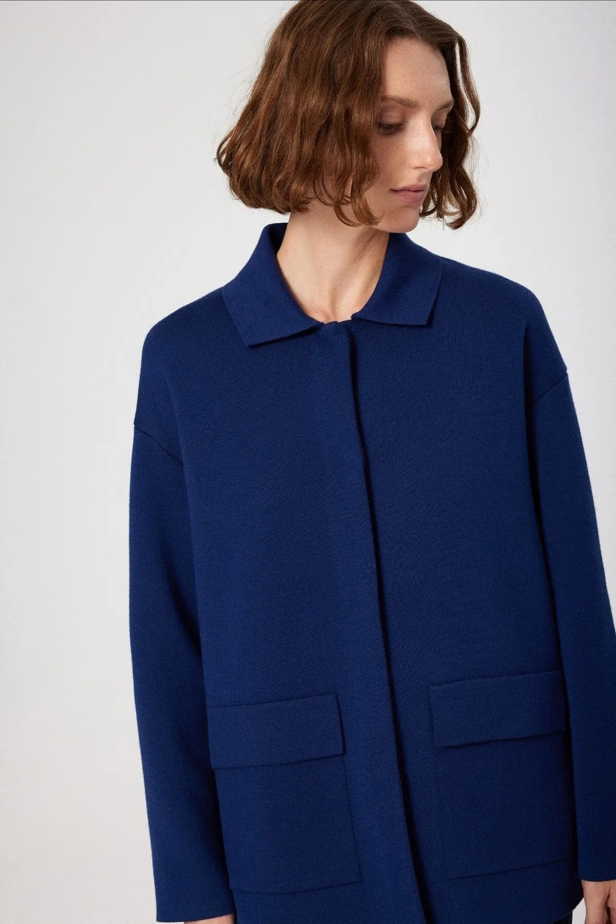 Indigo Gömlek Yaka Cep Detaylı Kadın Ceket  Mısırlı 1951