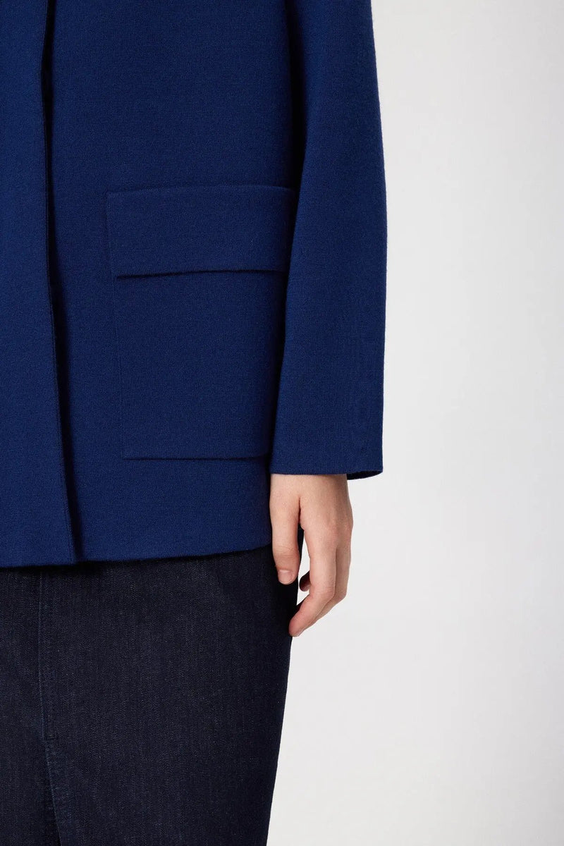 Indigo Gömlek Yaka Cep Detaylı Kadın Ceket