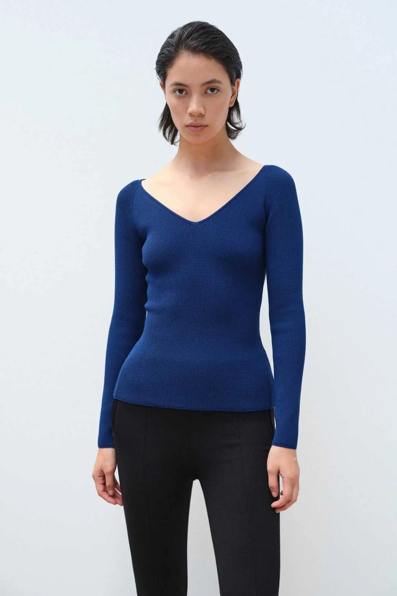 İndigo V Yaka Kadın Kazak