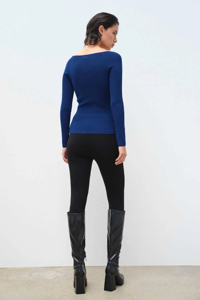 İndigo V Yaka Kadın Kazak