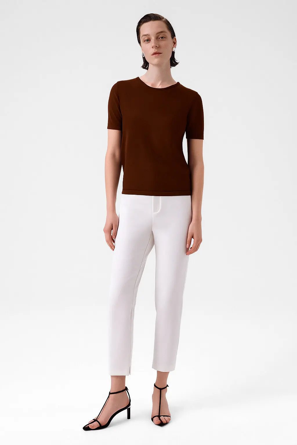 Kahverengi Bisiklet Yaka Kısa Kollu Kadın Kazak  Mısırlı 1951