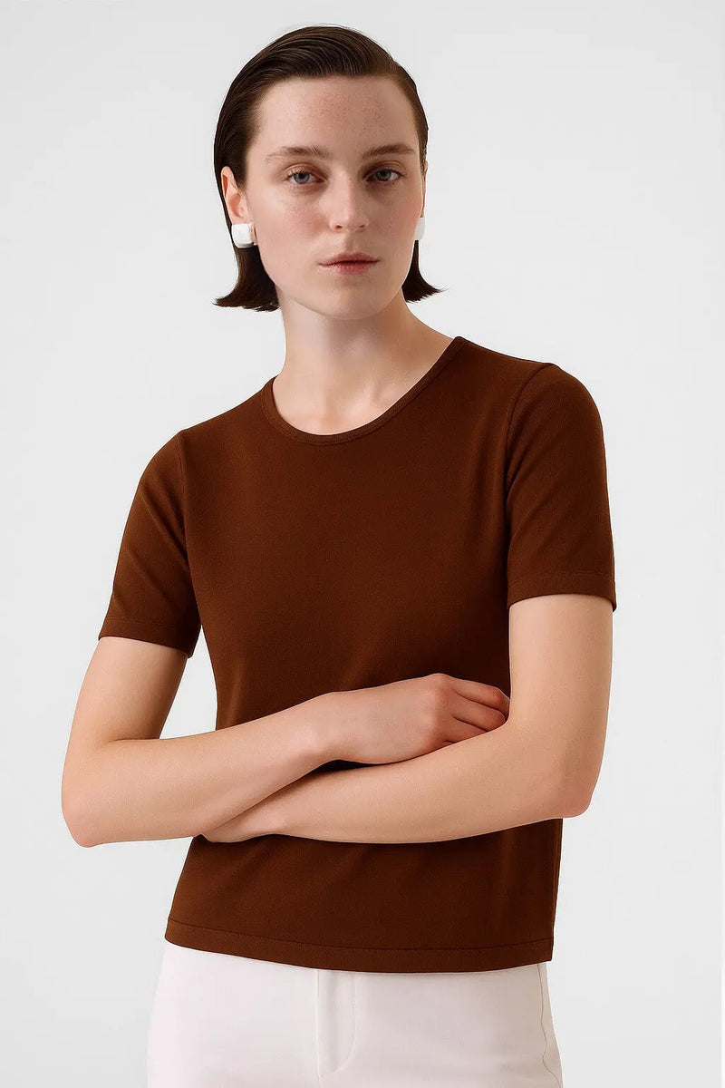 Kahverengi Bisiklet Yaka Kısa Kollu Kadın Kazak  Mısırlı 1951