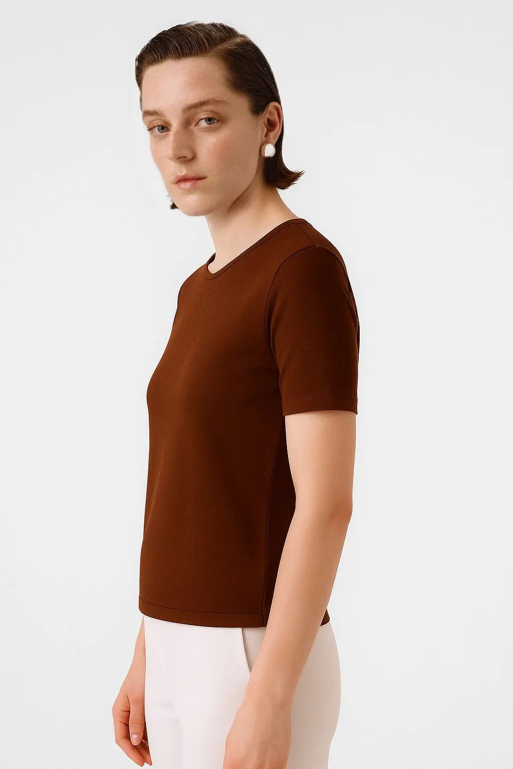 Kahverengi Bisiklet Yaka Kısa Kollu Kadın Kazak  Mısırlı 1951