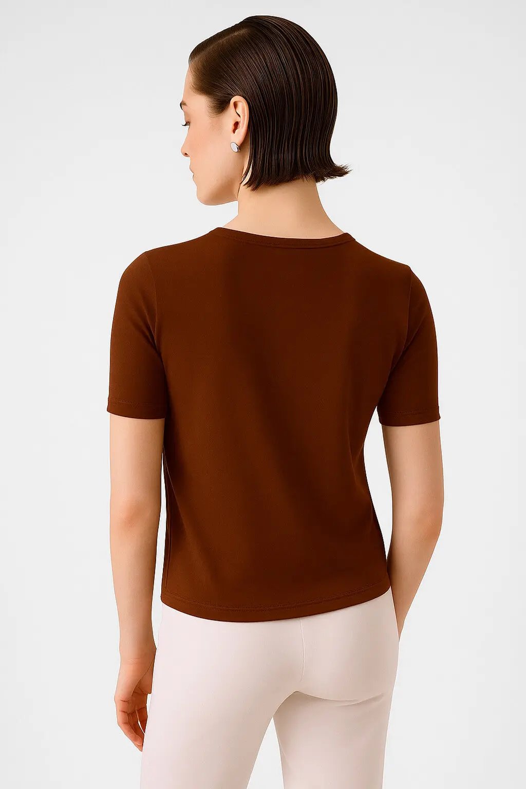 Kahverengi Bisiklet Yaka Kısa Kollu Kadın Kazak  Mısırlı 1951