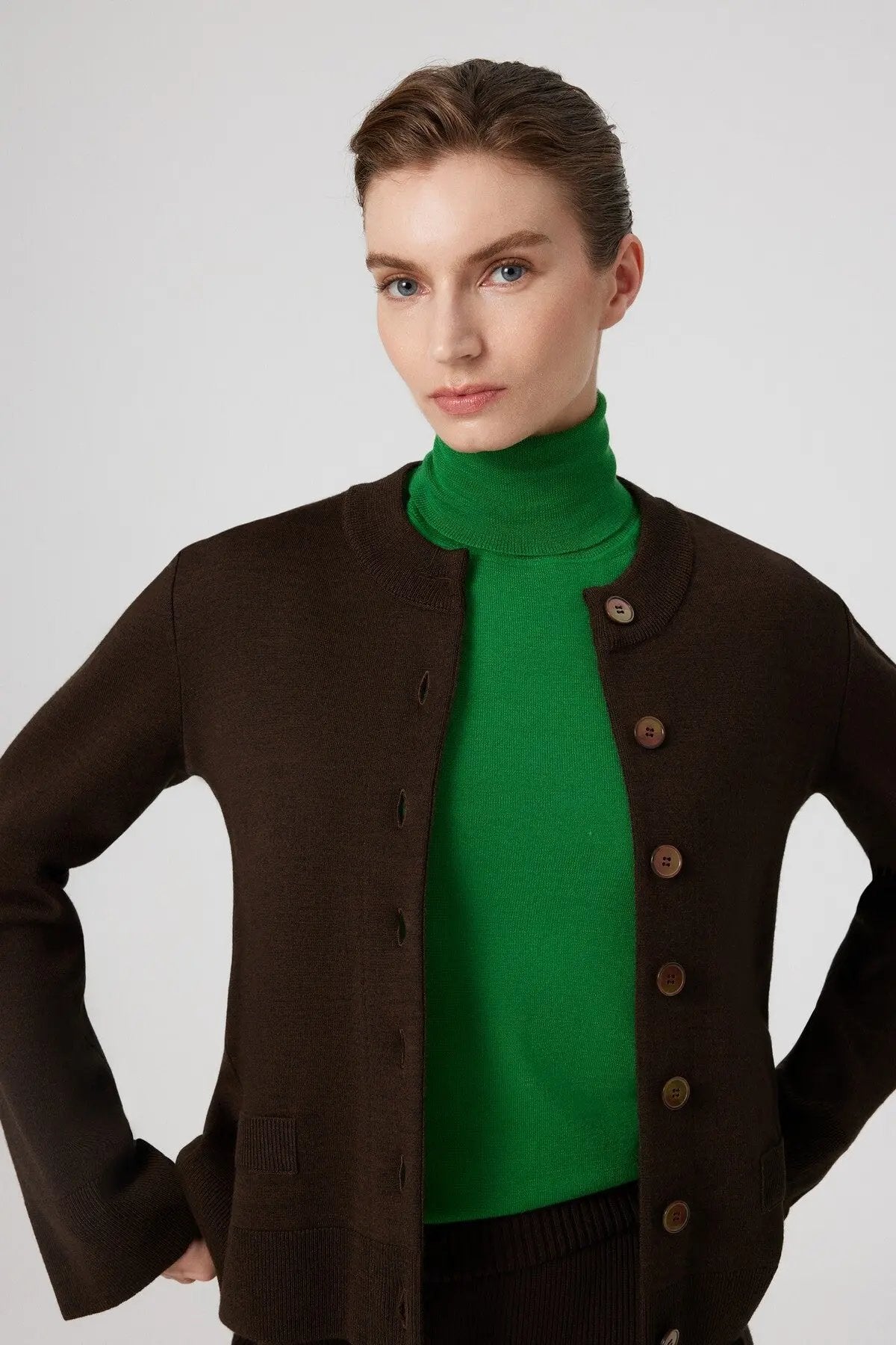 Kahverengi Cep Detaylı Düğmeli Kadın Ceket  Mısırlı 1951