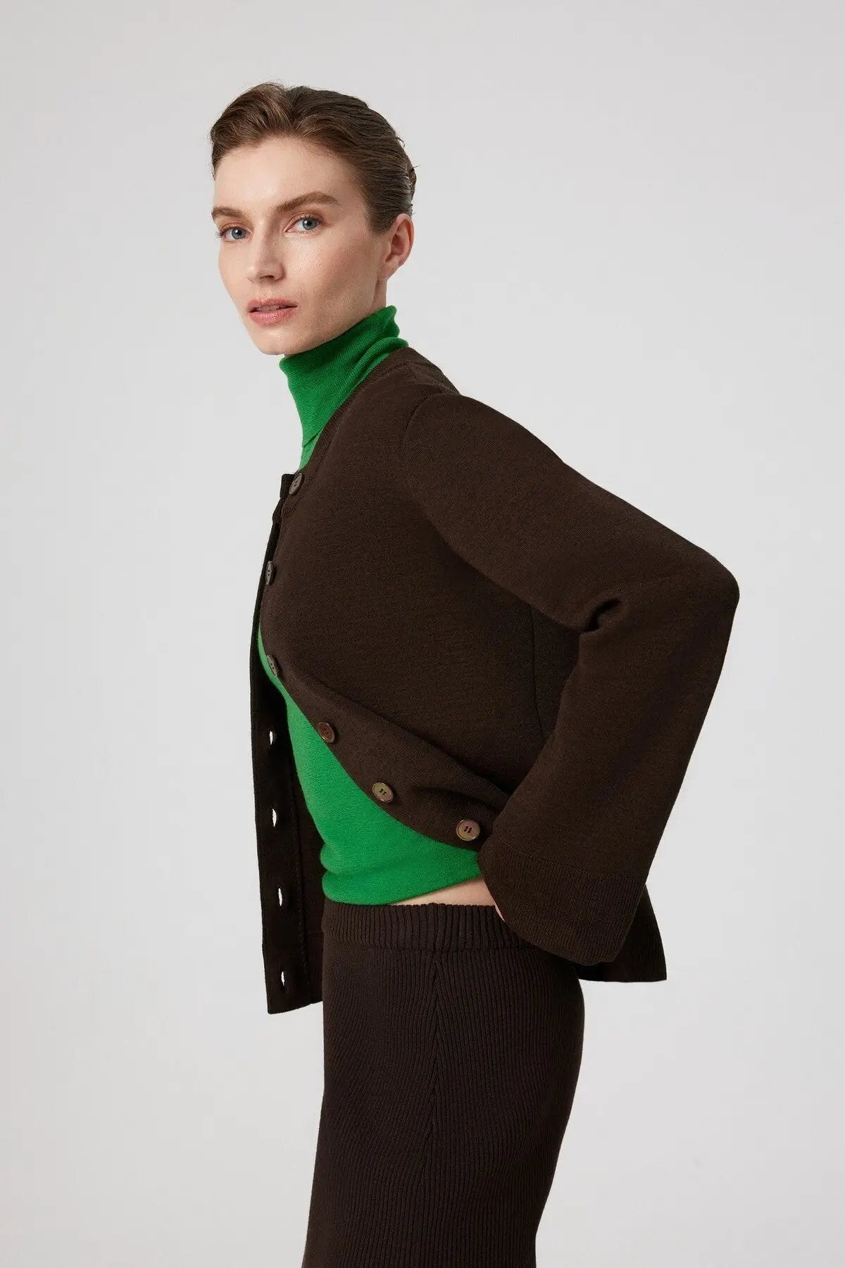 Kahverengi Cep Detaylı Düğmeli Kadın Ceket  Mısırlı 1951