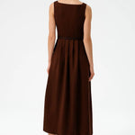 Kahverengi Kare Yaka Kemer Detaylı Uzun Elbise  Mısırlı 1951