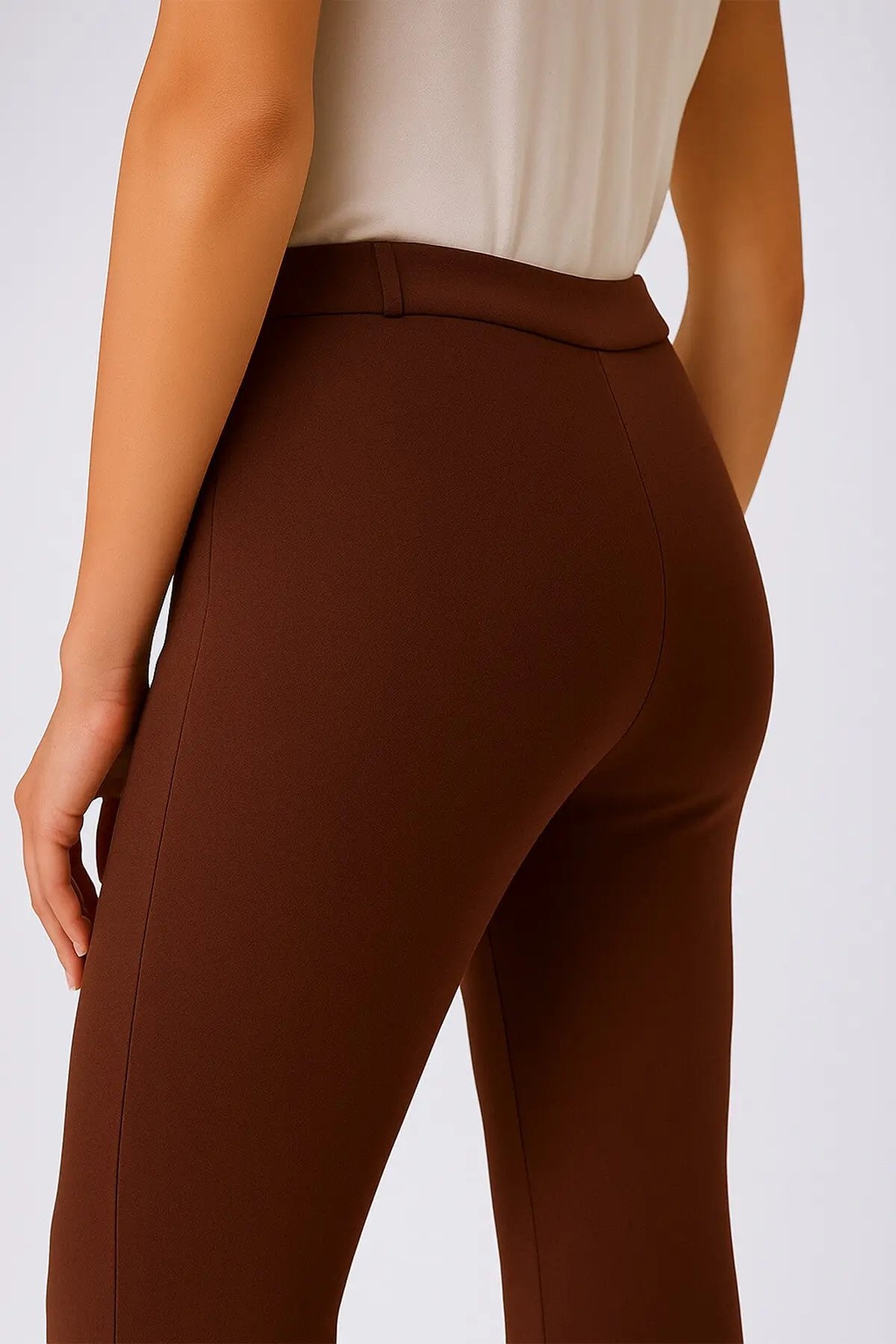 Kahverengi Nervürlü İspanyol Paça Kadın Pantolon  Mısırlı 1951