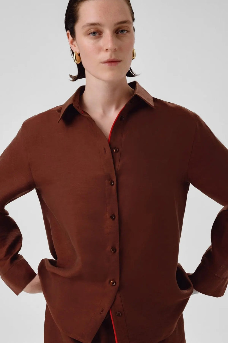 Kahverengi Uzun Kollu Kadın Gömlek  Mısırlı 1951