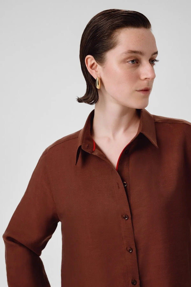 Kahverengi Uzun Kollu Kadın Gömlek  Mısırlı 1951