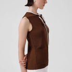 Kahverengi Yakası Bağlamalı Kolsuz Bluz  Mısırlı 1951