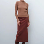 Kahverengi Yırtmaç Detaylı Midi Etek  Mısırlı 1951