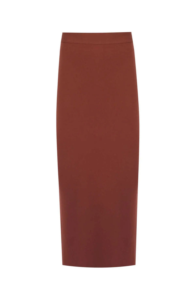 Kahverengi Yırtmaç Detaylı Midi Etek