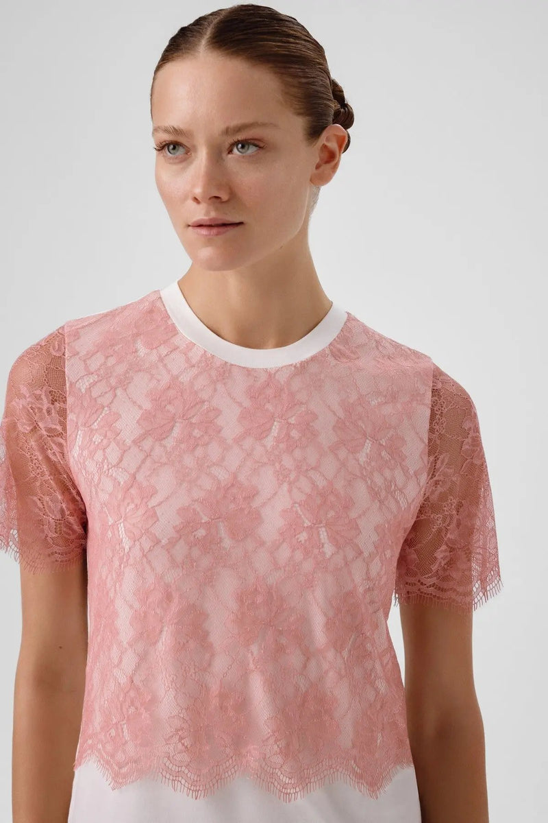Kemik Pembe Dantelli Kadın Tişört  Mısırlı 1951